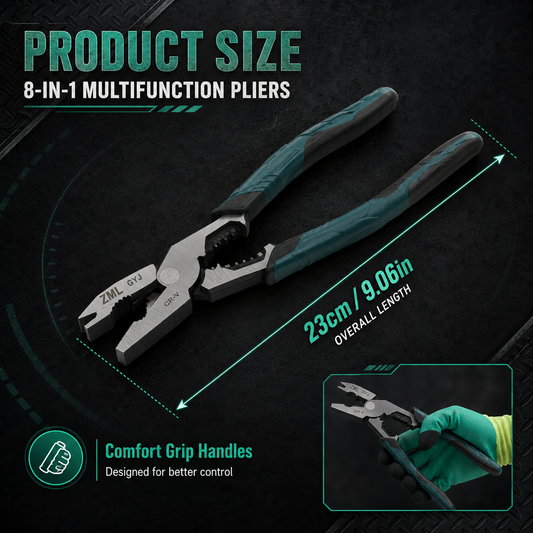 8-in-1 Multi-Function Wire Pliers — Cut, Strip, Crimp & Grip with One Compact Tool
