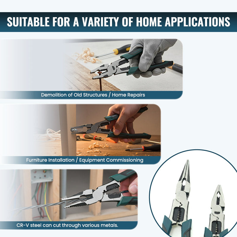 Heavy Duty Multi-Function Wire Pliers – Cut, Strip, Grip & Twist | 30% Less Effort CR-V Steel Tool