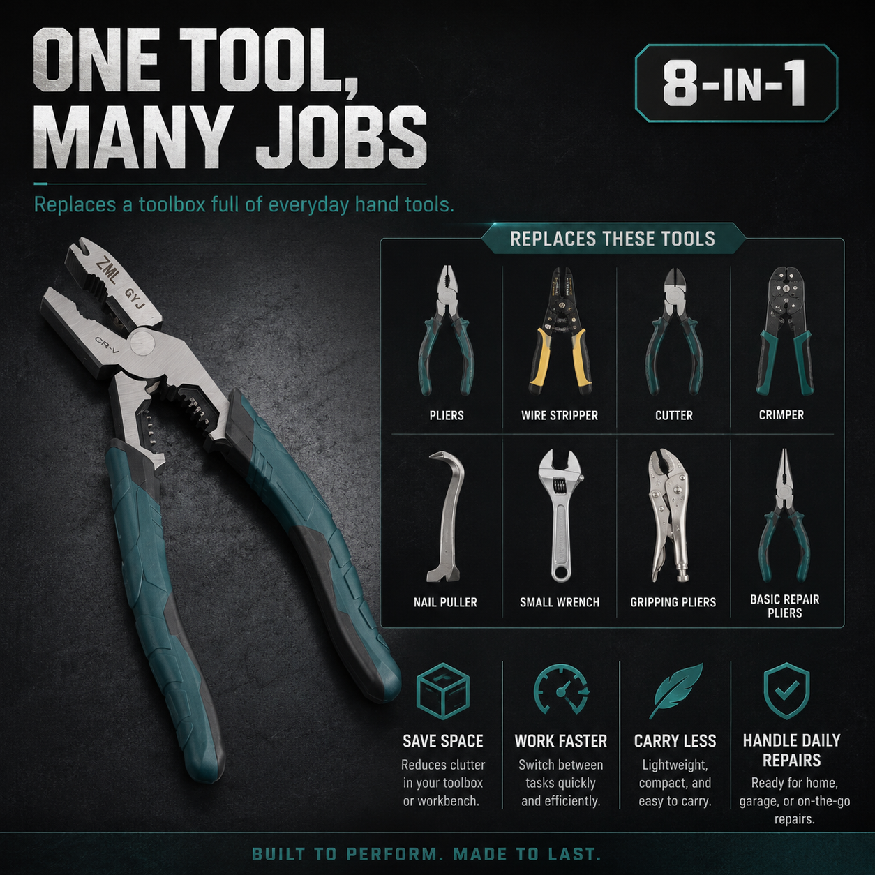 8-in-1 Multi-Function Wire Pliers — Cut, Strip, Crimp & Grip with One Compact Tool